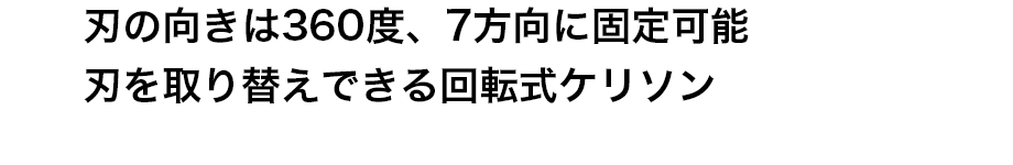 刃の向きは360度、7方向に固定可能。刃を取り替えできる回転式ケリソン